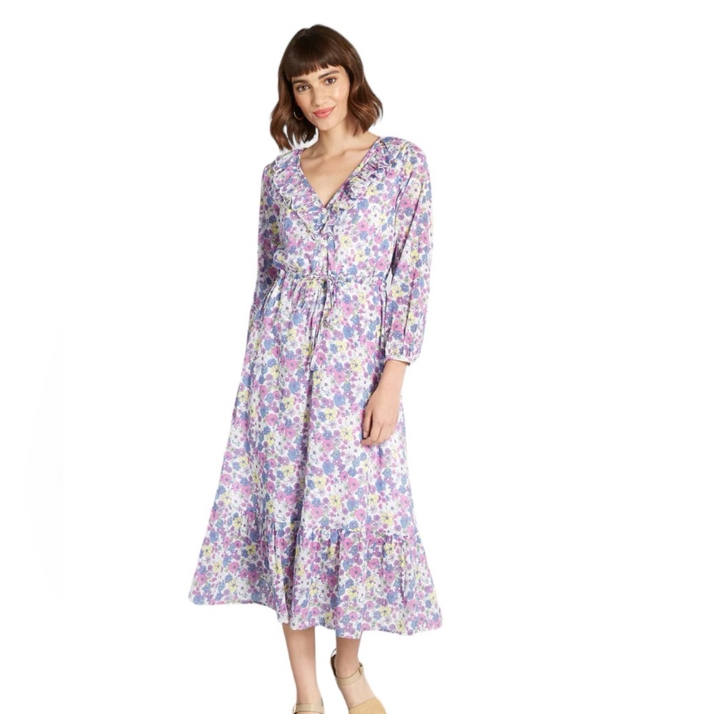 ModCloth Anthropology Violet White Ruffling For Flowers Midi Dress NWT Size 6